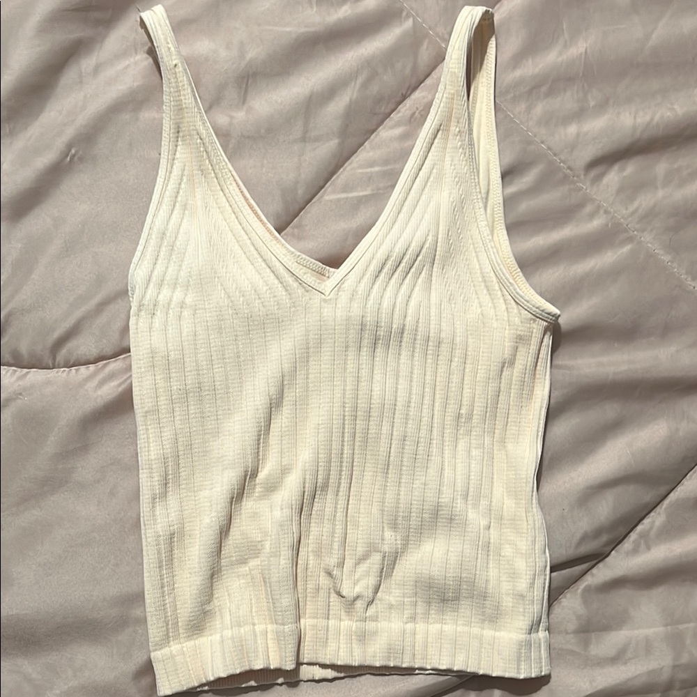 Cream Sweater Style Ribbed Knit Women's Top